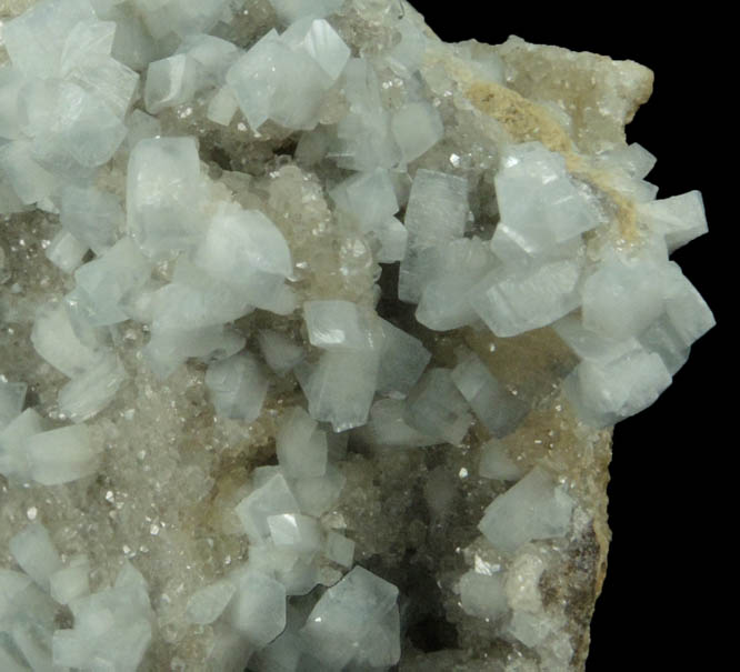 Celestine on Calcite from Meckley's Quarry, 1.2 km south of Mandata, Northumberland County, Pennsylvania