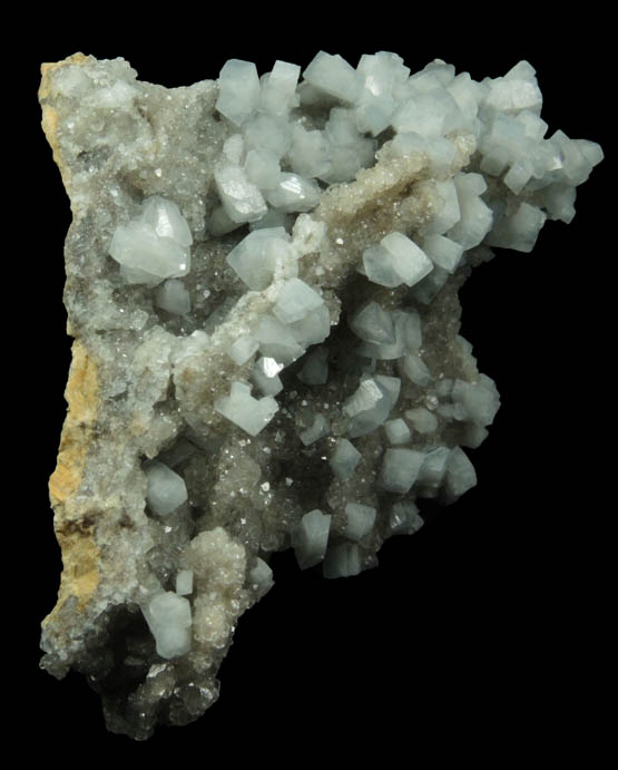 Celestine on Calcite from Meckley's Quarry, 1.2 km south of Mandata, Northumberland County, Pennsylvania