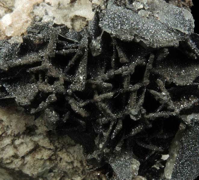 Mottramite pseudomorphs after Wulfenite over Calcite from Total Wreck Mine, Empire Mountains, Pima County, Arizona