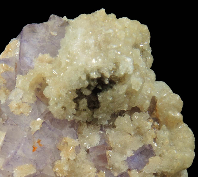 Hemimorphite on Fluorite from Coldstones Quarry, Pateley Bridge District, North Yorkshire, England