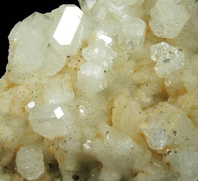 Apophyllite and Pyrite over Datolite from Millington Quarry, Bernards Township, Somerset County, New Jersey