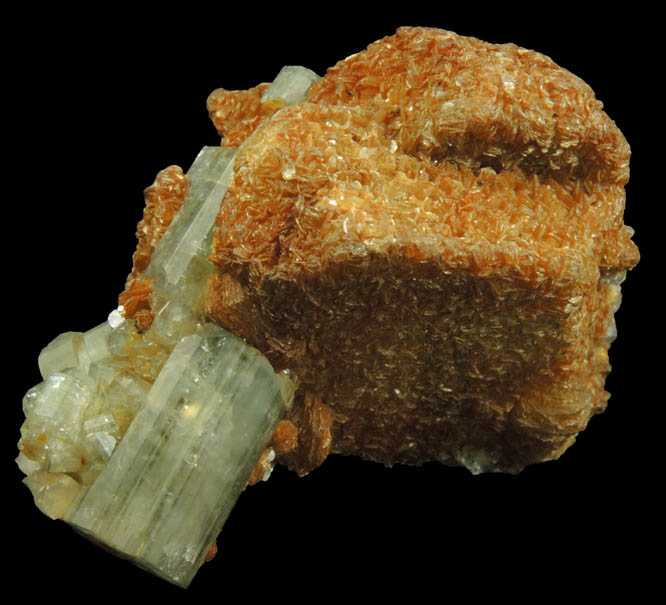 Fluorapatite and Muscovite on Carlsbad Law-twinned Orthoclase from Cornwall, England