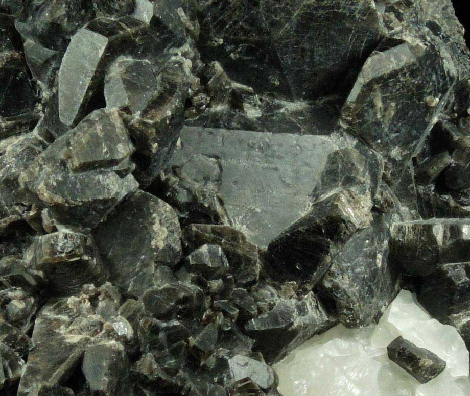 Hornblende-Pargasite in marble from Lime Crest Quarry (Limecrest), Sussex Mills, 4.5 km northwest of Sparta, Sussex County, New Jersey