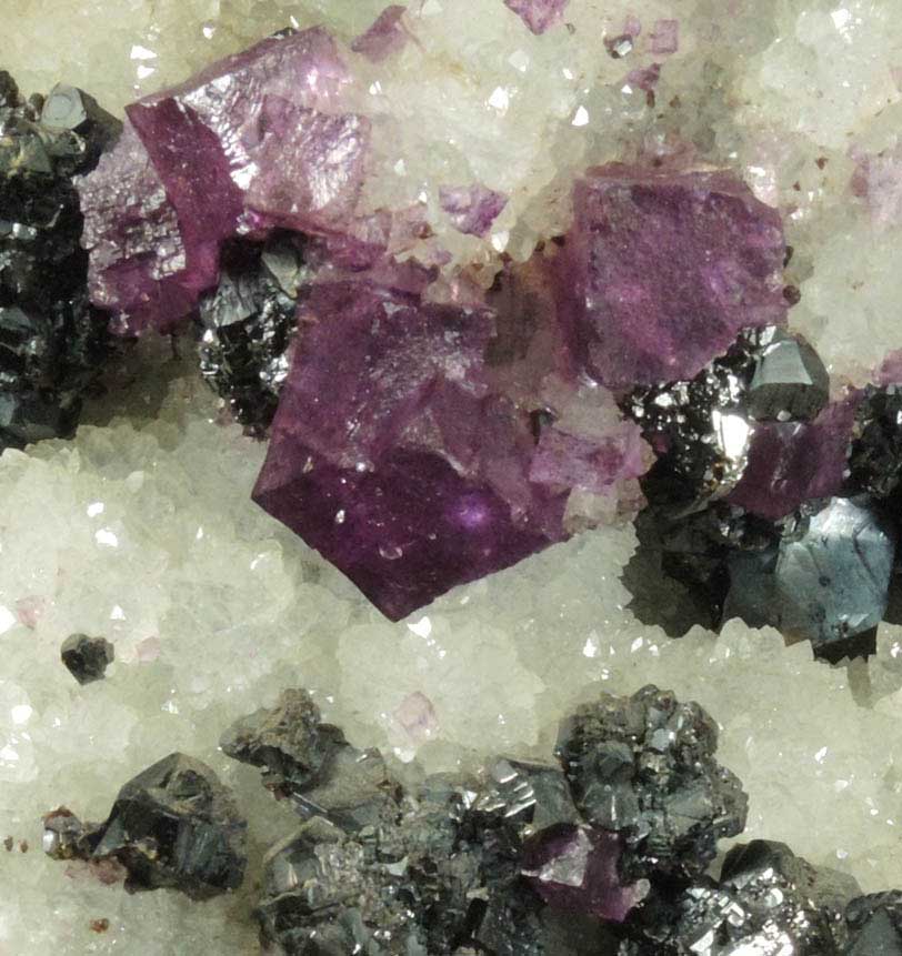 Fluorite and Sphalerite on Quartz from Cave-in-Rock District, Hardin County, Illinois