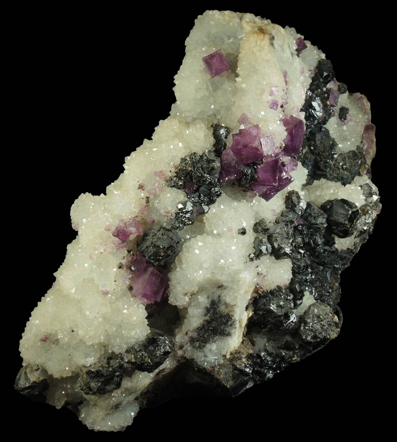 Fluorite and Sphalerite on Quartz from Cave-in-Rock District, Hardin County, Illinois