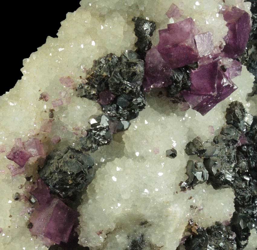 Fluorite and Sphalerite on Quartz from Cave-in-Rock District, Hardin County, Illinois