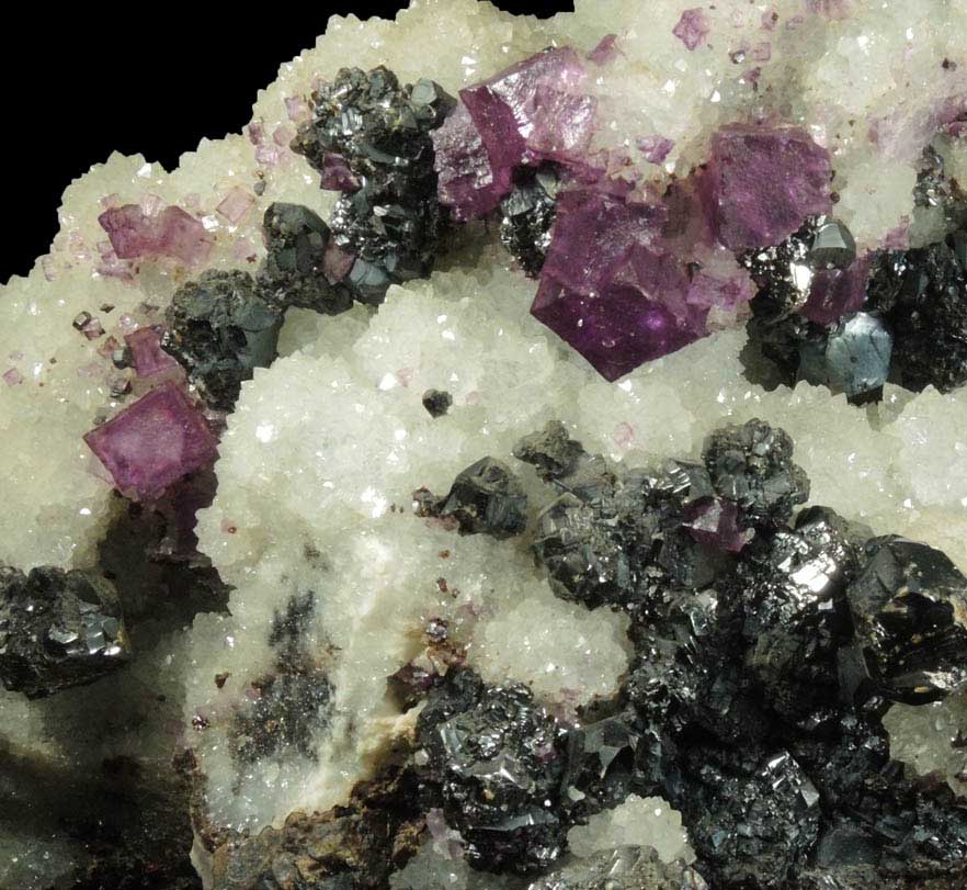 Fluorite and Sphalerite on Quartz from Cave-in-Rock District, Hardin County, Illinois