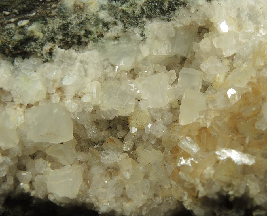 Stilbite, Prehnite, Calcite, Quartz from Upper New Street Quarry, Paterson, Passaic County, New Jersey