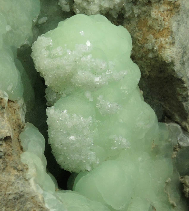 Apophyllite over Prehnite from Millington Quarry, Bernards Township, Somerset County, New Jersey