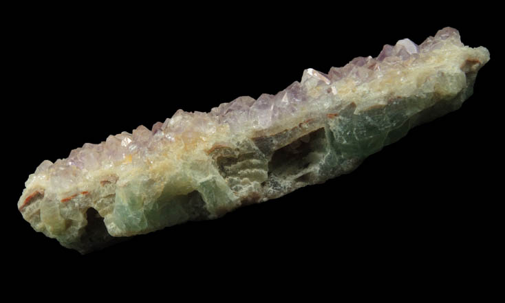 Quartz var. Amethyst on Fluorite from Unaweep Canyon, 23.5 km south of Grand Junction, Mesa County, Colorado