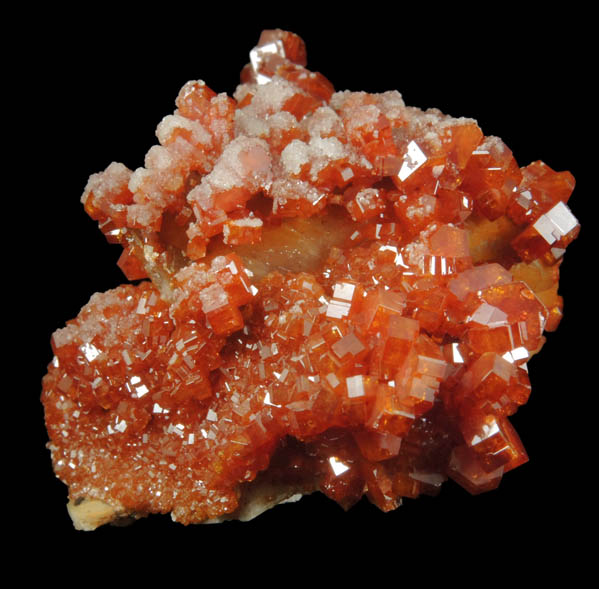 Vanadinite with Calcite over Barite from Mibladen, Haute Moulouya Basin, Zeida-Aouli-Mibladen belt, Midelt Province, Morocco