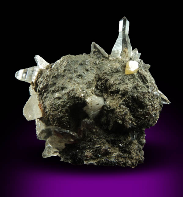 Quartz (Tessin habit and reverse-scepters) on Almandine with Magnesite from Becker Quarry, West Willington, Tolland County, Connecticut