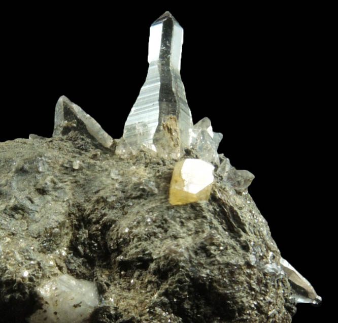 Quartz (Tessin habit and reverse-scepters) on Almandine with Magnesite from Becker Quarry, West Willington, Tolland County, Connecticut