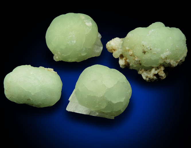 Prehnite - four spherical prehnite formations from Millington Quarry, Bernards Township, Somerset County, New Jersey