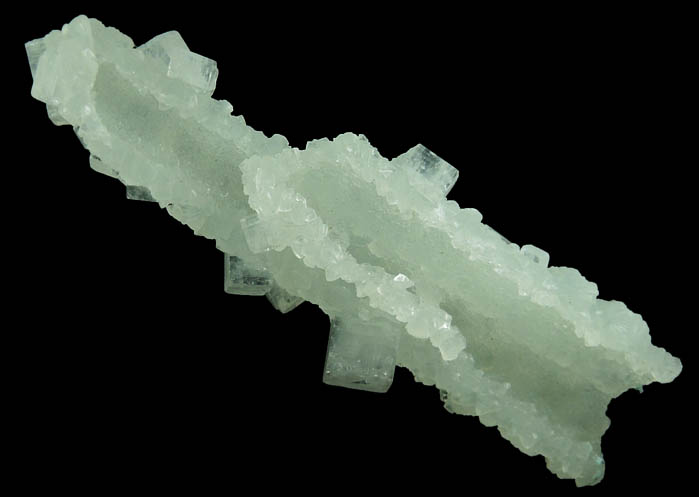 Apophyllite on Prehnite pseudomorphs after Laumontite from Mumbai District, Maharashtra, India