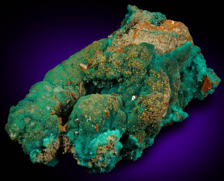 Wulfenite, Dioptase, Mimetite, Willemite from Mammoth Mine, Tiger, Mammoth District, Pinal County, Arizona