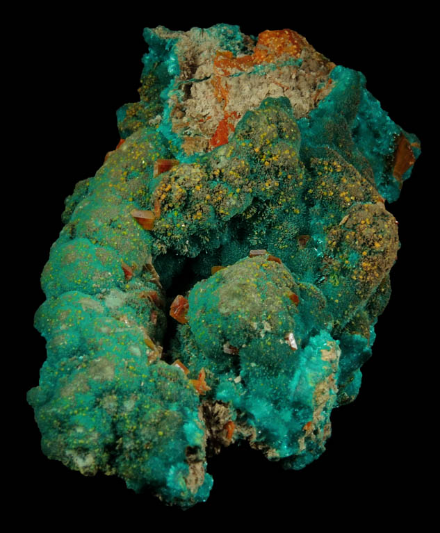 Wulfenite, Dioptase, Mimetite, Willemite from Mammoth Mine, Tiger, Mammoth District, Pinal County, Arizona