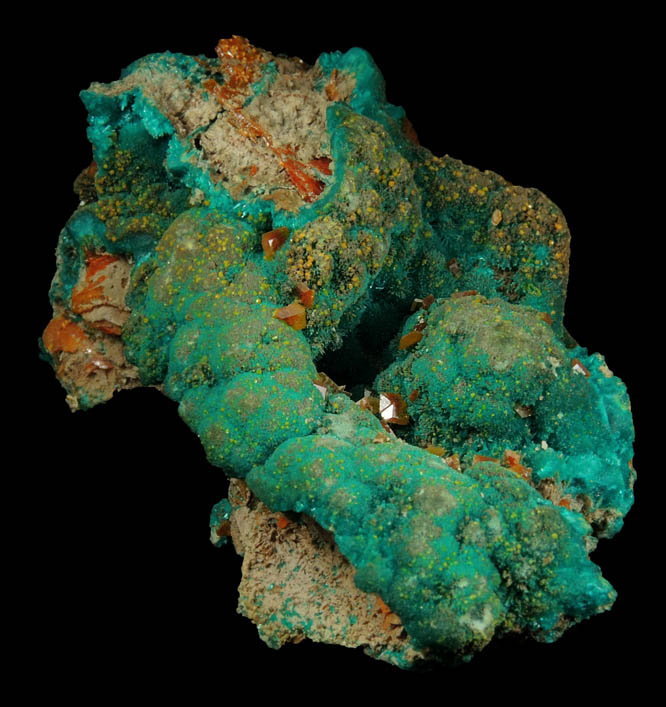 Wulfenite, Dioptase, Mimetite, Willemite from Mammoth Mine, Tiger, Mammoth District, Pinal County, Arizona