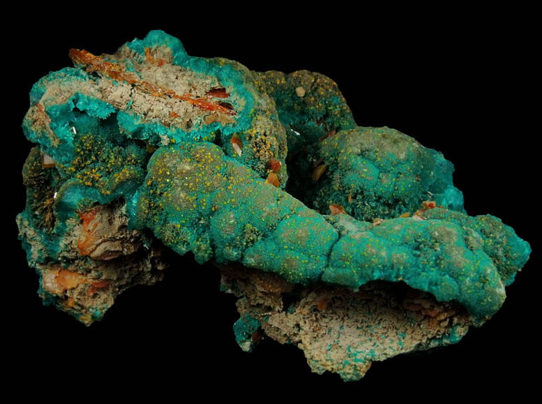 Wulfenite, Dioptase, Mimetite, Willemite from Mammoth Mine, Tiger, Mammoth District, Pinal County, Arizona