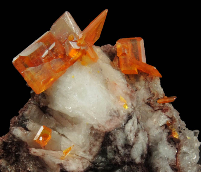 Wulfenite and Quartz on Barite from Rowley Mine, 20 km northwest of Theba, Painted Rock Mountains, Maricopa County, Arizona