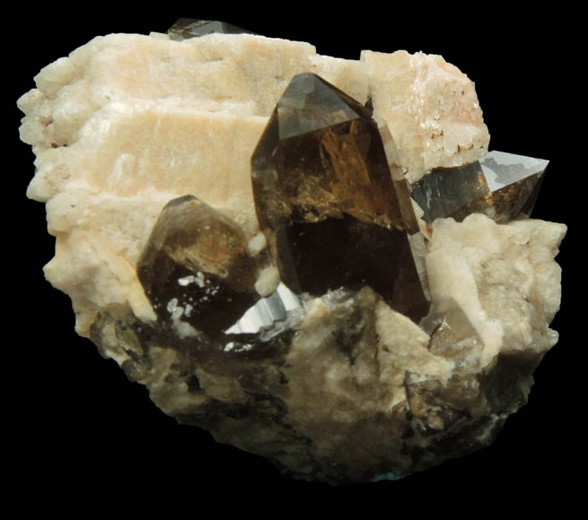 Quartz var. Smoky Quartz with Albite on Microcline from Ossipee Gulch (Raccoon Gulch), Folsom Brook, Center Ossipee, Carroll County, New Hampshire