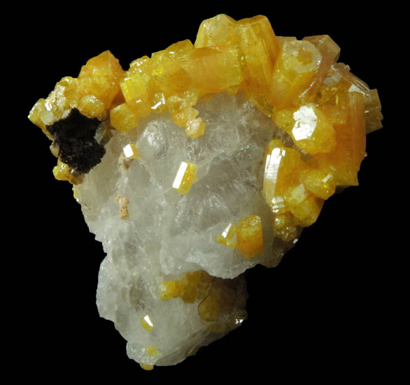 Pyromorphite over Calcite from Bunker Hill Mine, 9th Level, Jersey Vein, Coeur d'Alene District, Shoshone County, Idaho
