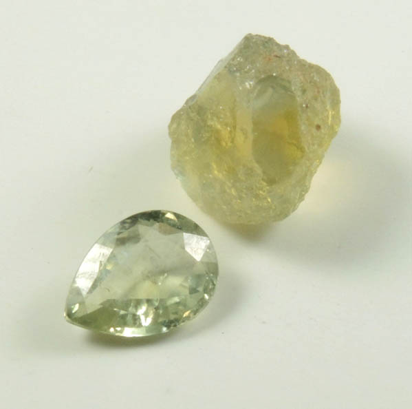 Corundum var. Sapphire (0.32 carat gemstone and 1.51 carat rough crystal) from Missouri River gravel bar, Lewis and Clark County, Montana