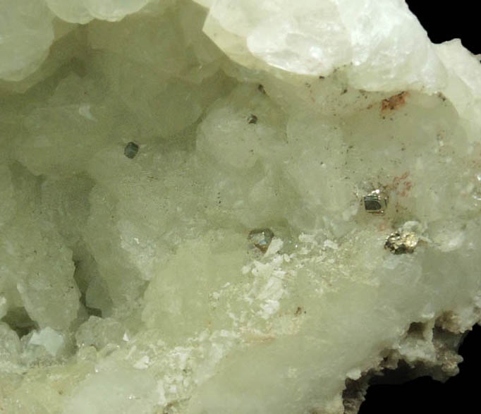 Apophyllite and Pyrite on Datolite from Millington Quarry, State Pit, Bernards Township, Somerset County, New Jersey