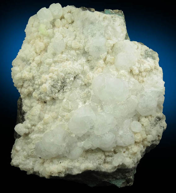 Analcime and Prehnite on Calcite coated with Thaumasite from Upper New Street Quarry, Paterson, Passaic County, New Jersey