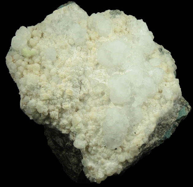 Analcime and Prehnite on Calcite coated with Thaumasite from Upper New Street Quarry, Paterson, Passaic County, New Jersey