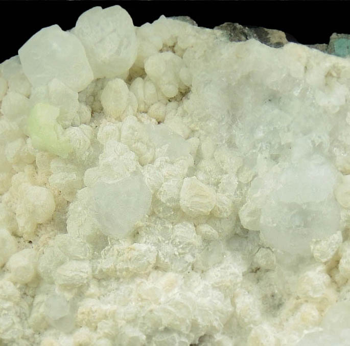 Analcime and Prehnite on Calcite coated with Thaumasite from Upper New Street Quarry, Paterson, Passaic County, New Jersey