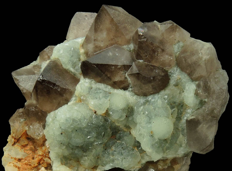 Prehnite on Smoky Quartz from Lower New Street Quarry, Paterson, Passaic County, New Jersey