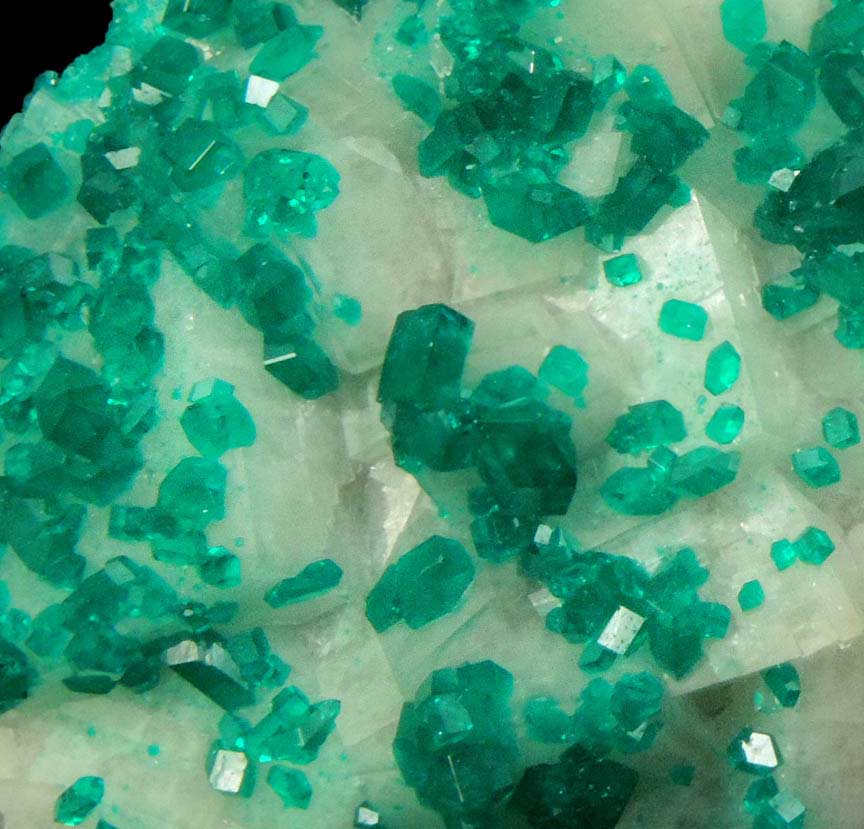 Dioptase on Calcite from Tsumeb Mine, Otavi-Bergland District, Oshikoto, Namibia