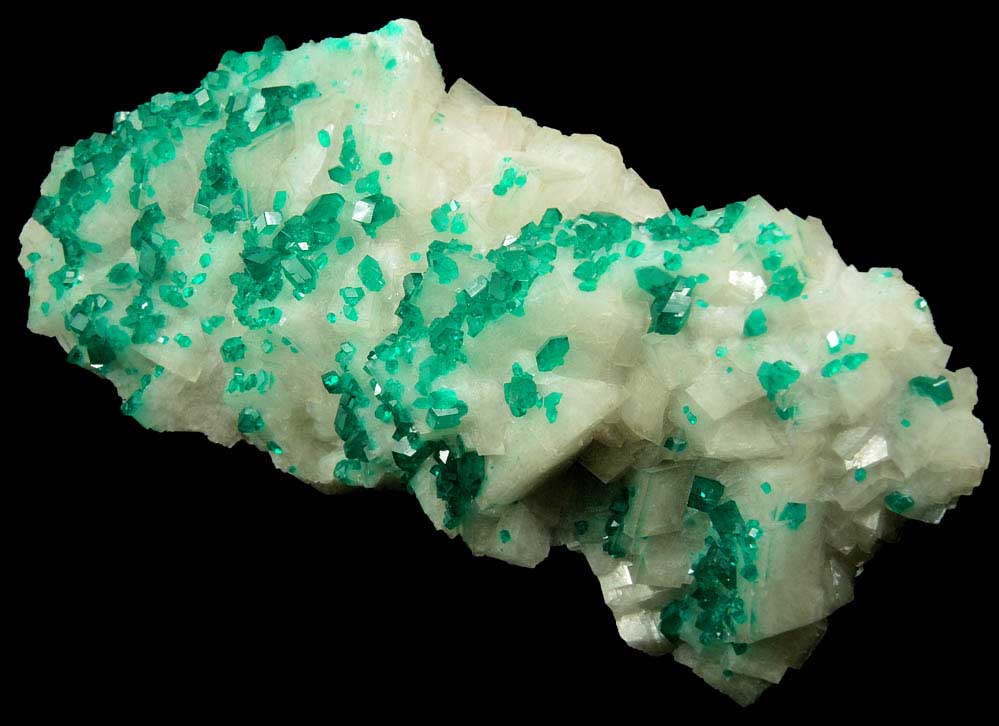 Dioptase on Calcite from Tsumeb Mine, Otavi-Bergland District, Oshikoto, Namibia