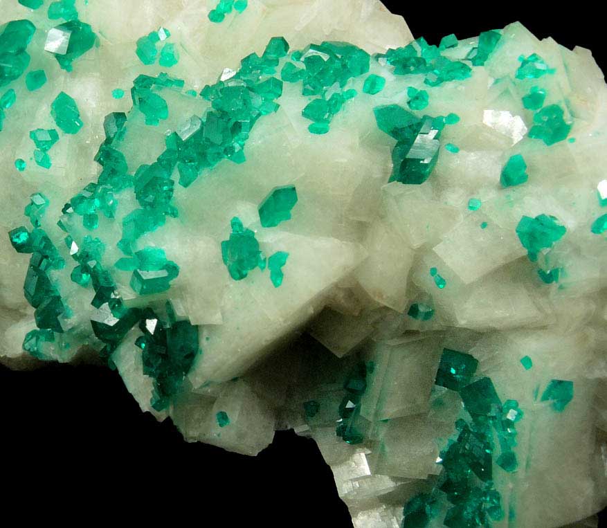 Dioptase on Calcite from Tsumeb Mine, Otavi-Bergland District, Oshikoto, Namibia