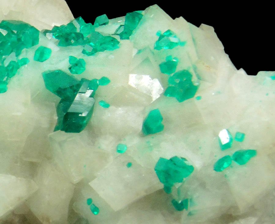 Dioptase on Calcite from Tsumeb Mine, Otavi-Bergland District, Oshikoto, Namibia