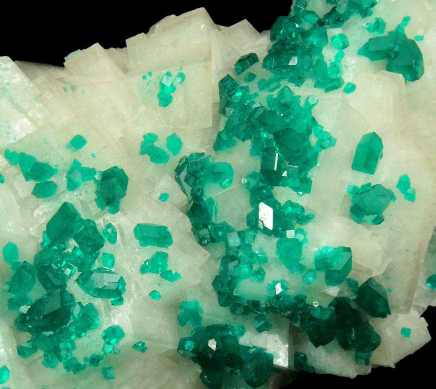 Dioptase on Calcite from Tsumeb Mine, Otavi-Bergland District, Oshikoto, Namibia