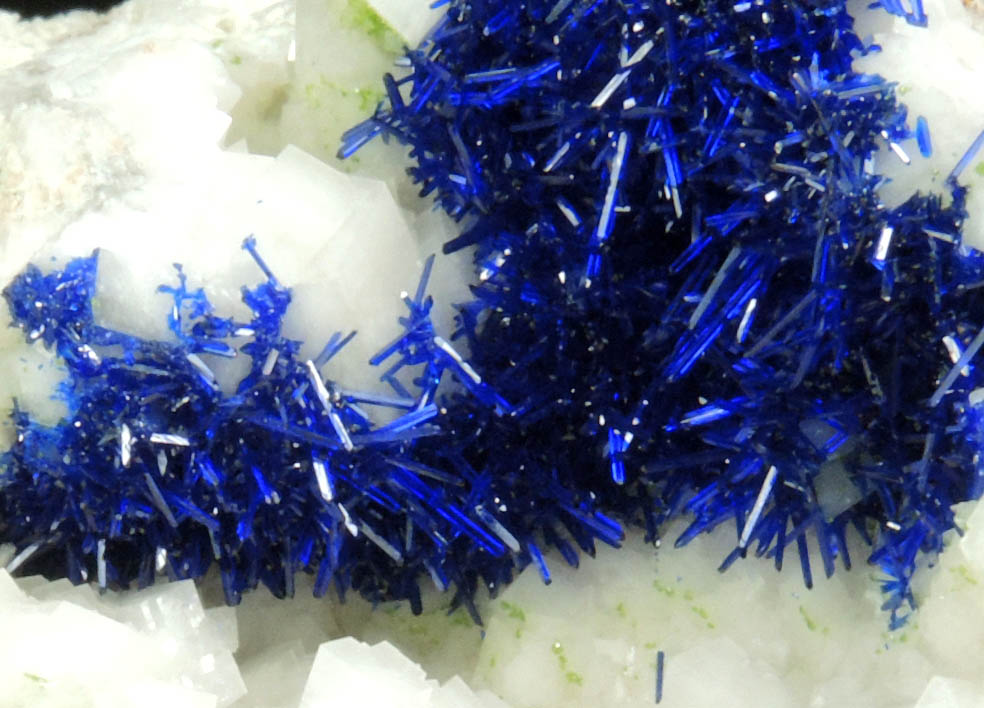 Azurite on Calcite with minor Duftite from Tsumeb Mine, Otavi-Bergland District, Oshikoto, Namibia (Type Locality for Duftite)