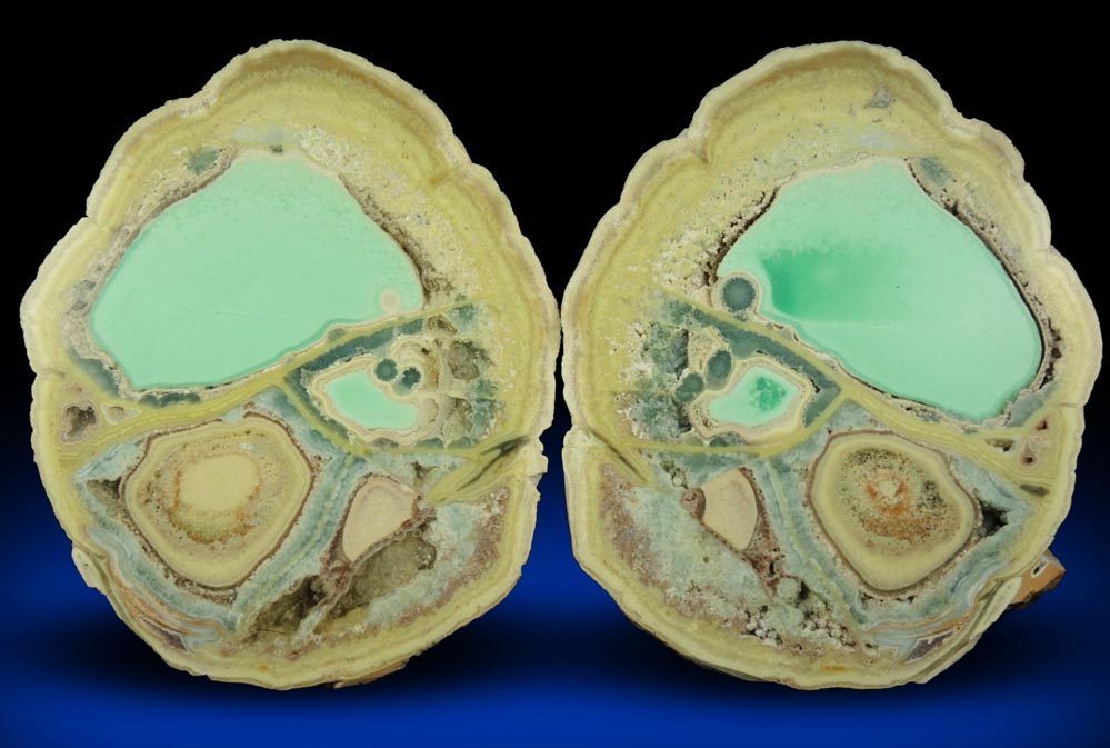 Variscite, Wardite, Crandallite (matched halves of nodule) from Little Green Monster Variscite Mine, Clay Canyon, Fairfield, Utah (Type Locality for Wardite)