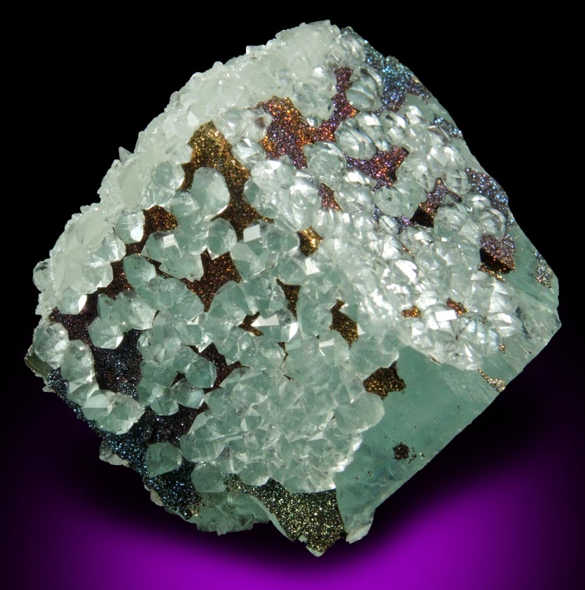 Quartz and Pyrite over Fluorite from Samine Fluorite Mine, Djebel el Hammam, 44 km southwest of Meknes, Morocco