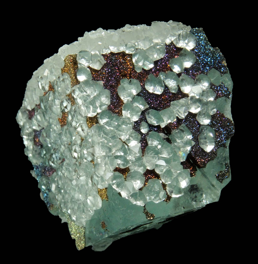 Quartz and Pyrite over Fluorite from Samine Fluorite Mine, Djebel el Hammam, 44 km southwest of Meknes, Morocco