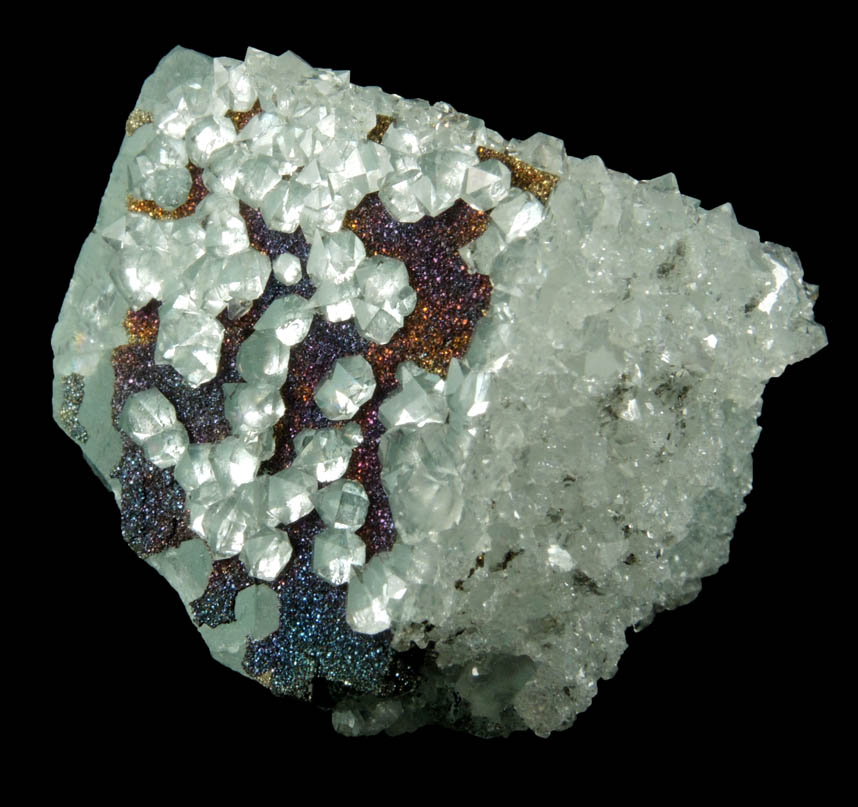 Quartz and Pyrite over Fluorite from Samine Fluorite Mine, Djebel el Hammam, 44 km southwest of Meknes, Morocco