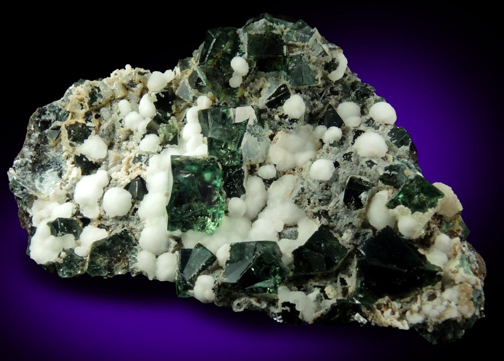 Fluorite interpenetrant-twinned crystals with Aragonite from Diana Maria Mine, Queen of Green Pocket, Frosterley, County Durham, England