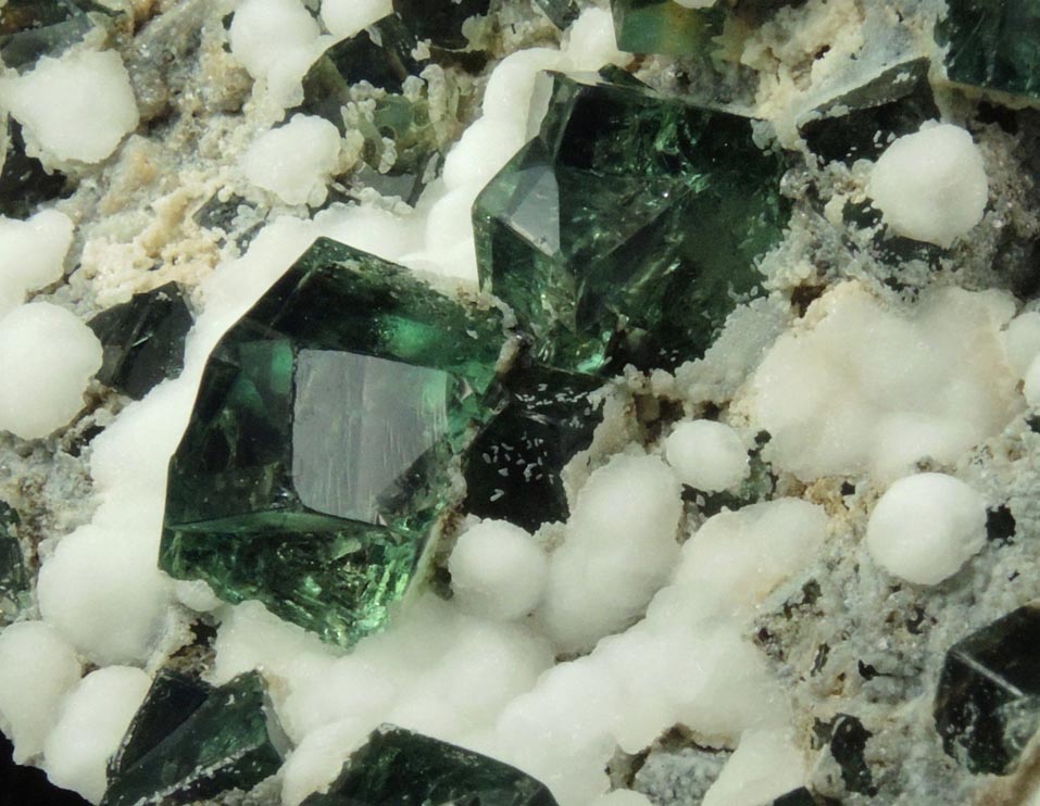 Fluorite interpenetrant-twinned crystals with Aragonite from Diana Maria Mine, Queen of Green Pocket, Frosterley, County Durham, England