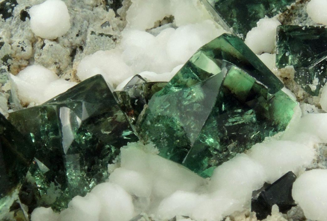 Fluorite interpenetrant-twinned crystals with Aragonite from Diana Maria Mine, Queen of Green Pocket, Frosterley, County Durham, England