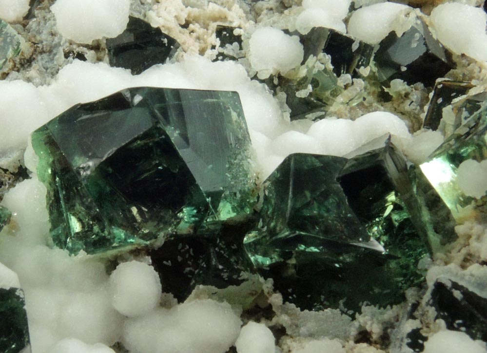 Fluorite interpenetrant-twinned crystals with Aragonite from Diana Maria Mine, Queen of Green Pocket, Frosterley, County Durham, England