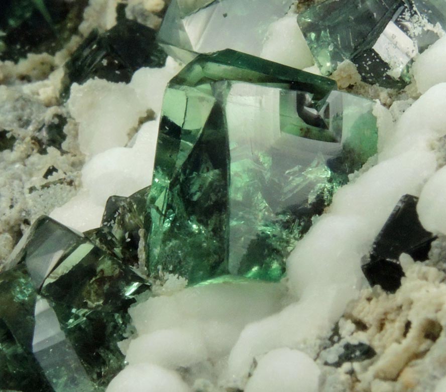 Fluorite interpenetrant-twinned crystals with Aragonite from Diana Maria Mine, Queen of Green Pocket, Frosterley, County Durham, England