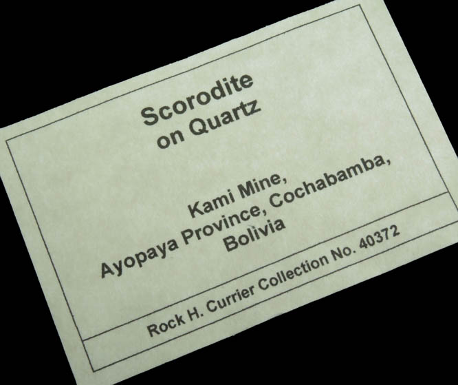 Scorodite on Quartz from Kami Mine, Ayopaya Province, Cochabamba, Bolivia