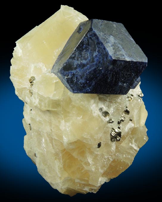 Lazurite var. Lapis Lazuli with Pyrite in marble from Sar-e-Sang, Kokscha Valley, Badakshan, Afghanistan (Type Locality for Lazurite)
