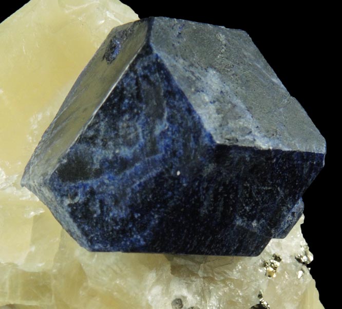 Lazurite var. Lapis Lazuli with Pyrite in marble from Sar-e-Sang, Kokscha Valley, Badakshan, Afghanistan (Type Locality for Lazurite)